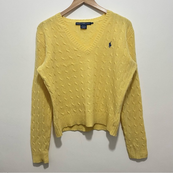 Ralph Lauren Sweaters - Ralph Lauren Sport Womens Yellow Cable Knit Jumper XL 100% Wool